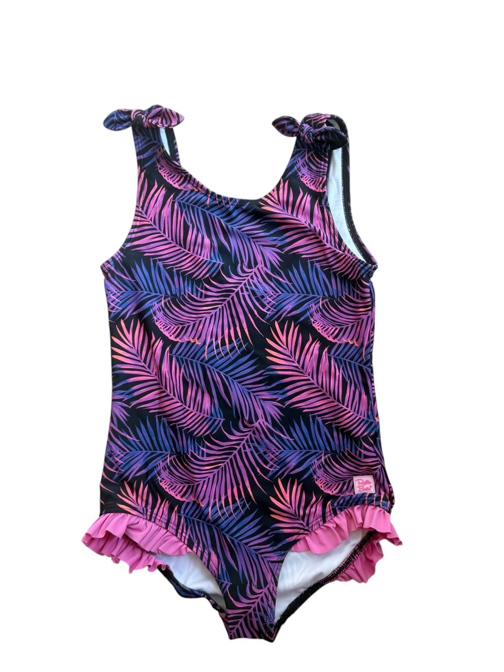 Ruffle Butts Kids One-Piece Swimsuit with Pink & Purple Palm Print